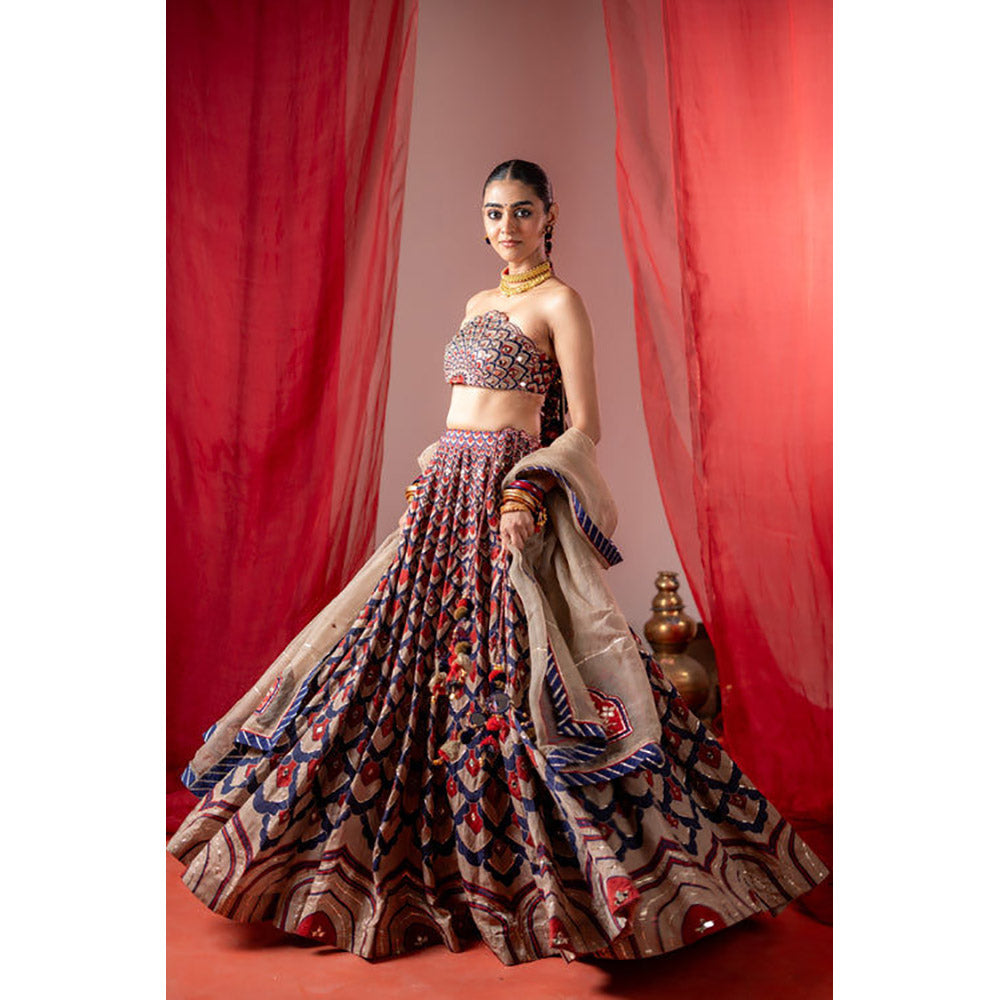 Baise Gaba Kalshi Multicolor Lehenga with Blouse and Dupatta