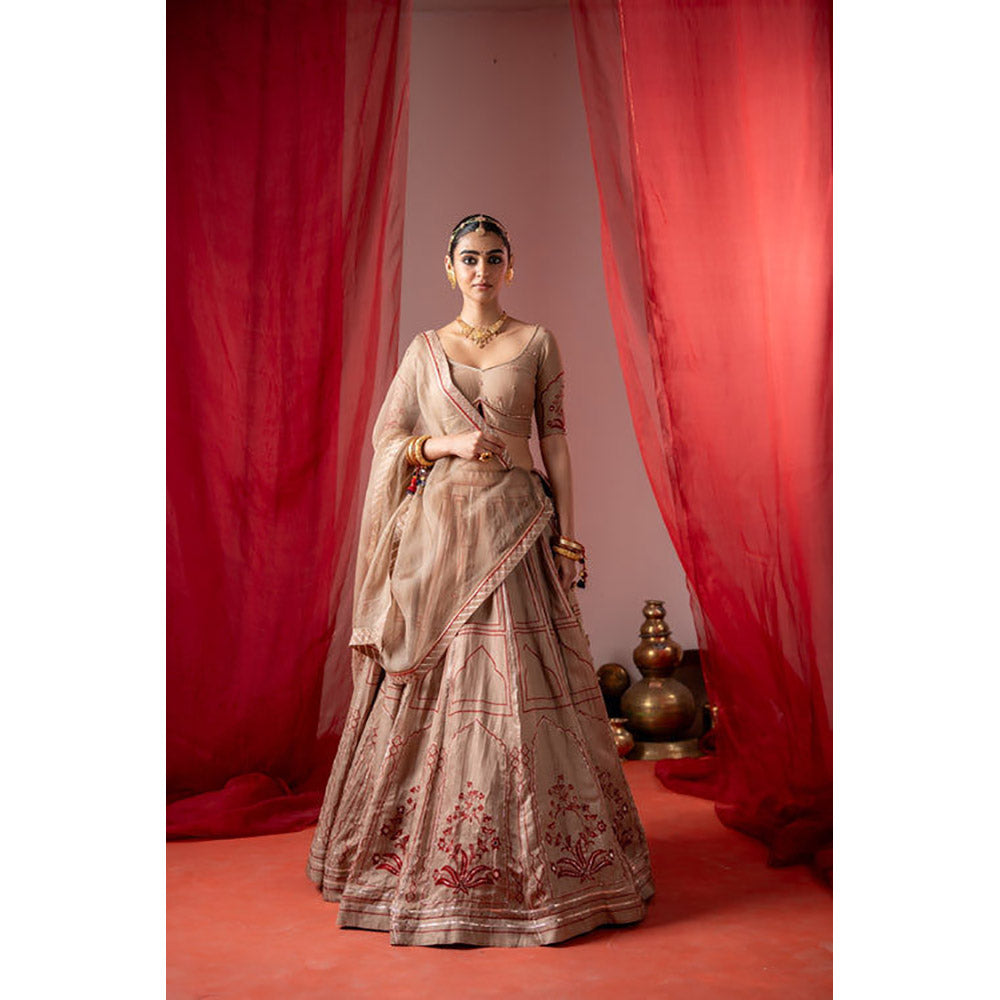 Baise Gaba Utsav Beige Lehenga with Blouse and Dupatta