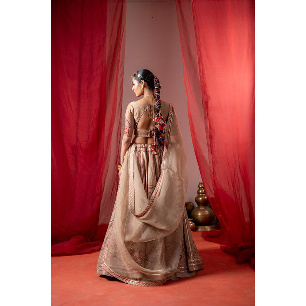 Baise Gaba Utsav Beige Lehenga with Blouse and Dupatta