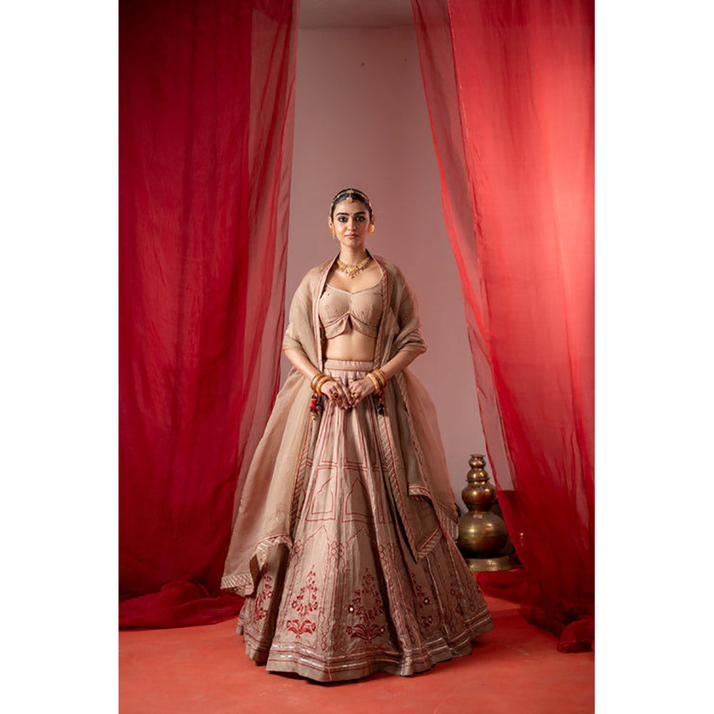 Baise Gaba Utsav Beige Lehenga with Blouse and Dupatta