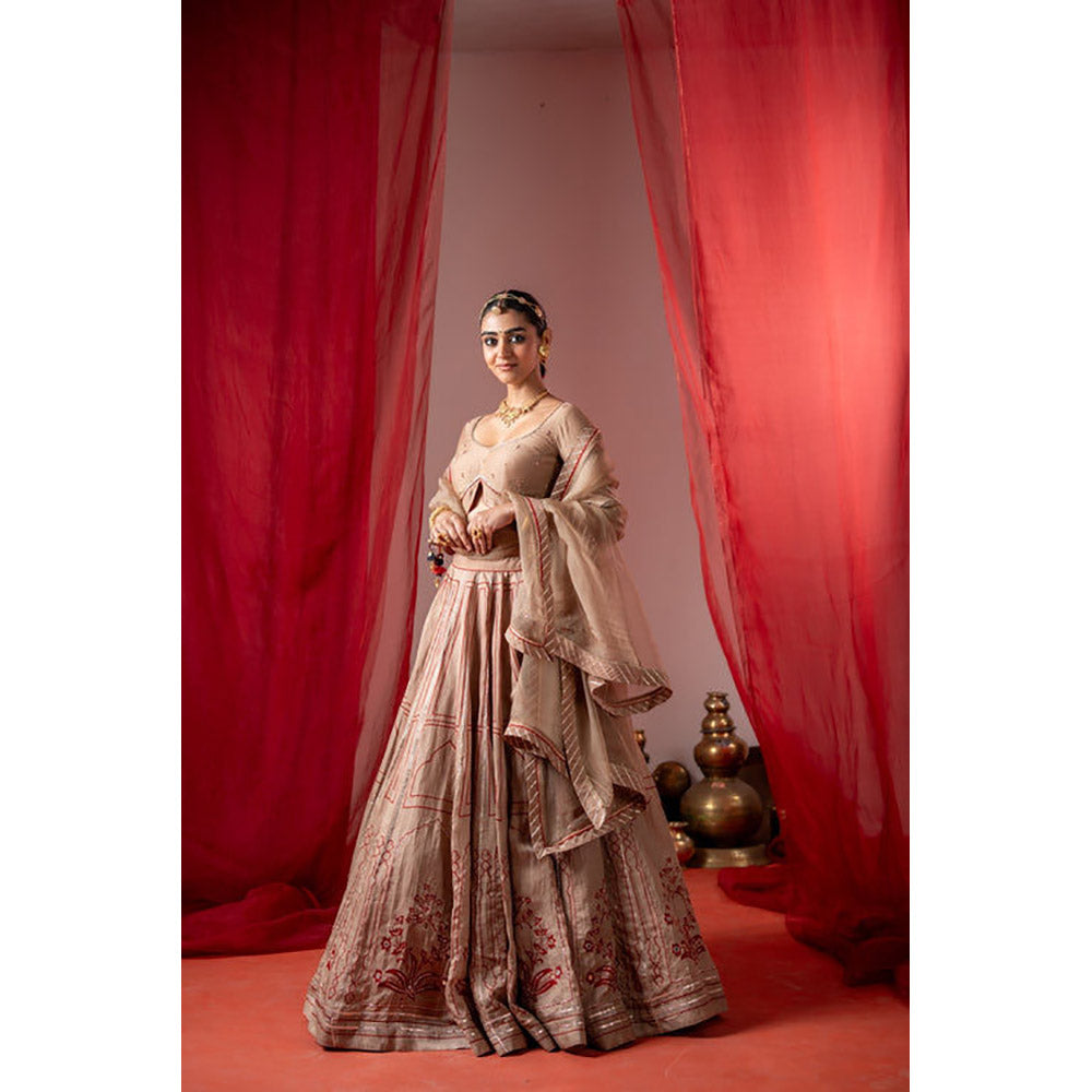 Baise Gaba Utsav Beige Lehenga with Blouse and Dupatta
