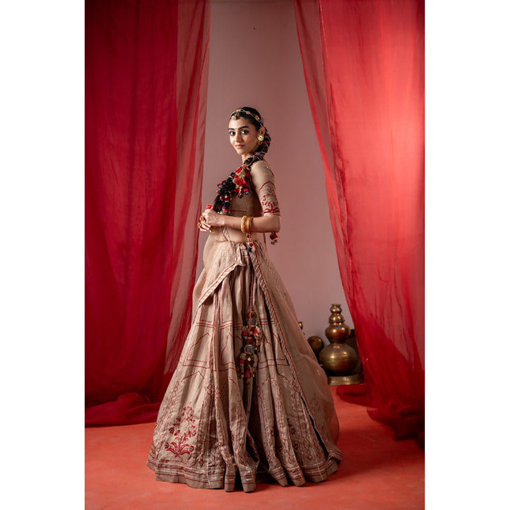 Baise Gaba Utsav Beige Lehenga with Blouse and Dupatta