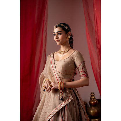 Baise Gaba Utsav Beige Lehenga with Blouse and Dupatta