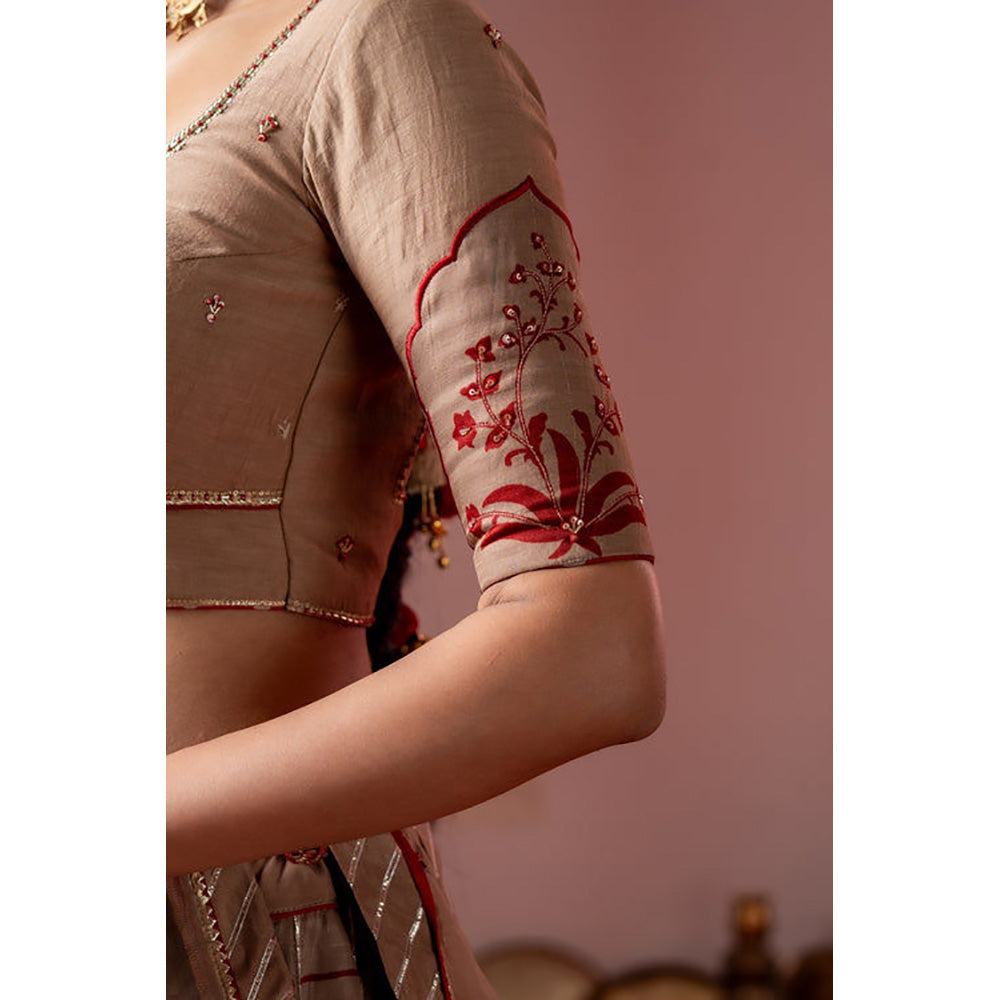 Baise Gaba Utsav Beige Lehenga with Blouse and Dupatta