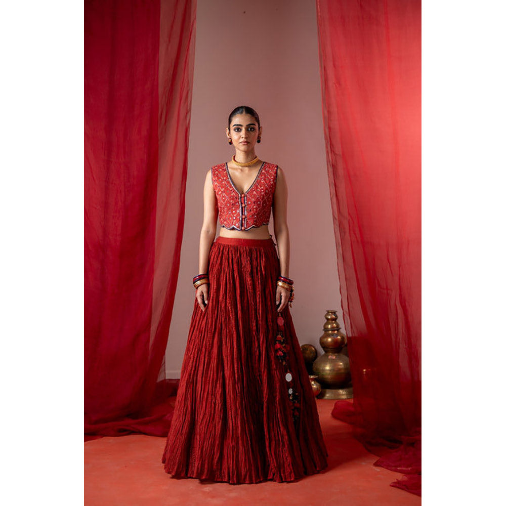 Baise Gaba Rasm Red Top and Skirt