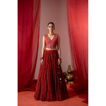 Baise Gaba Rasm Red Top and Skirt