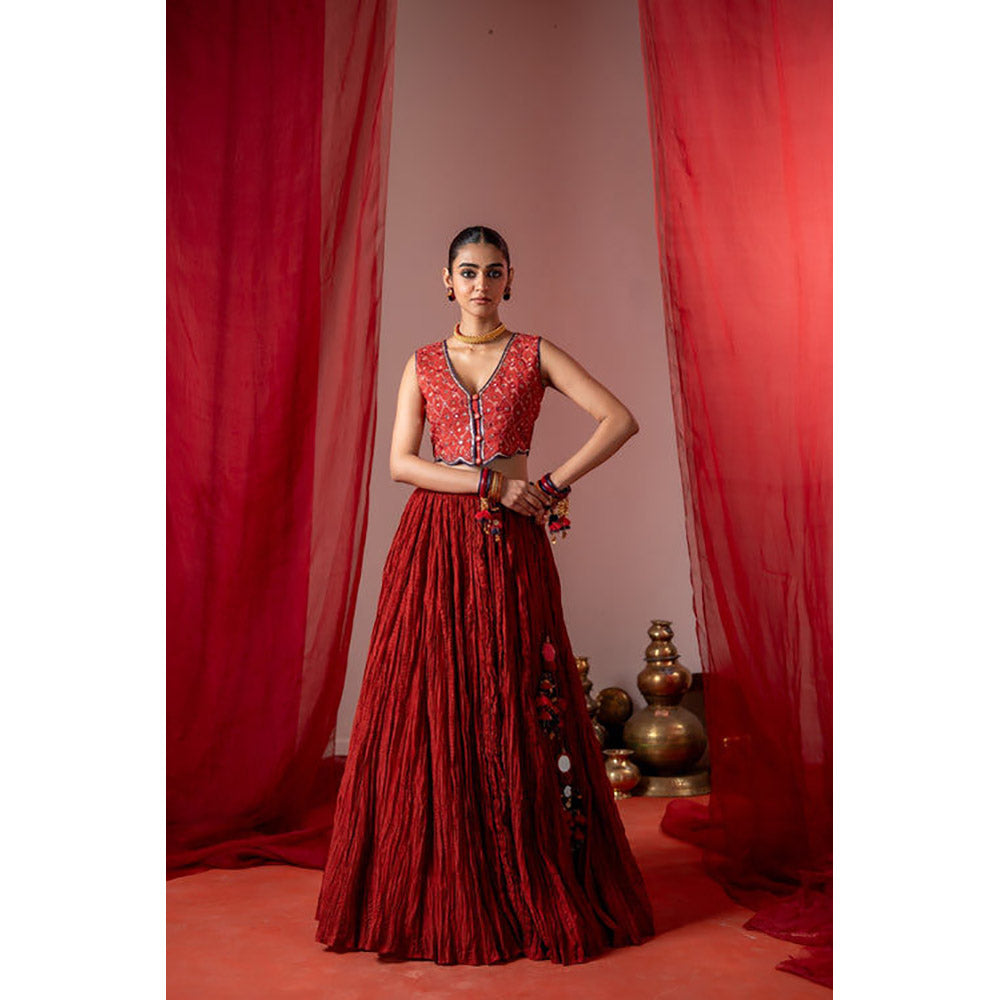 Baise Gaba Rasm Red Top and Skirt