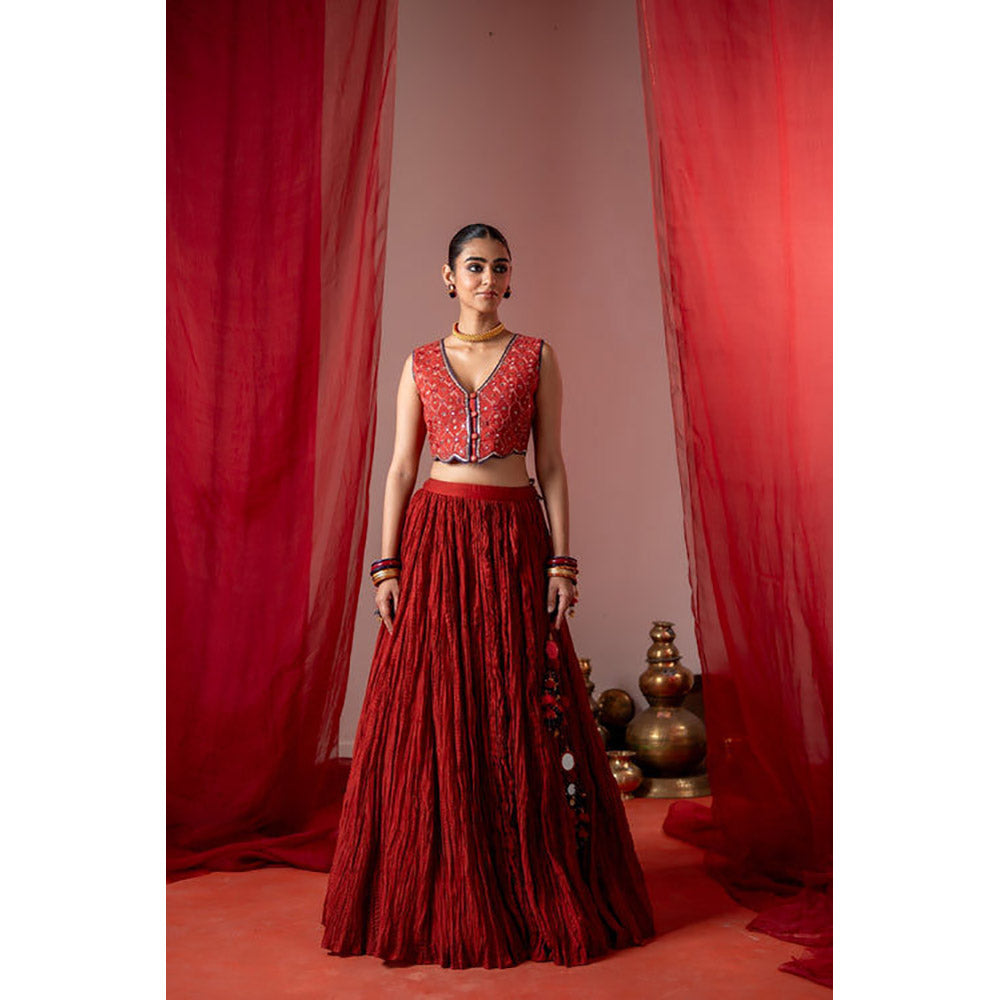 Baise Gaba Rasm Red Top and Skirt