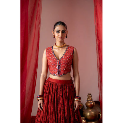 Baise Gaba Rasm Red Top and Skirt