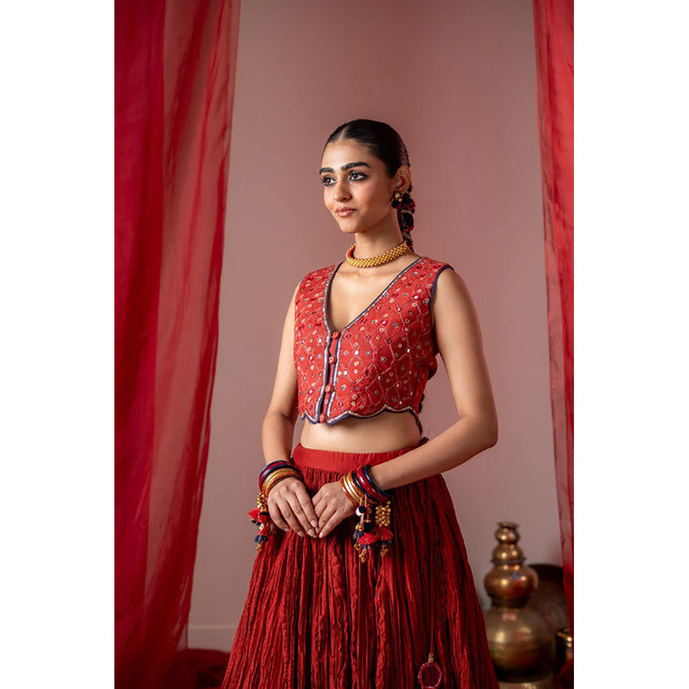 Baise Gaba Rasm Red Top and Skirt