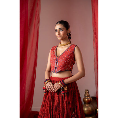 Baise Gaba Rasm Red Top and Skirt