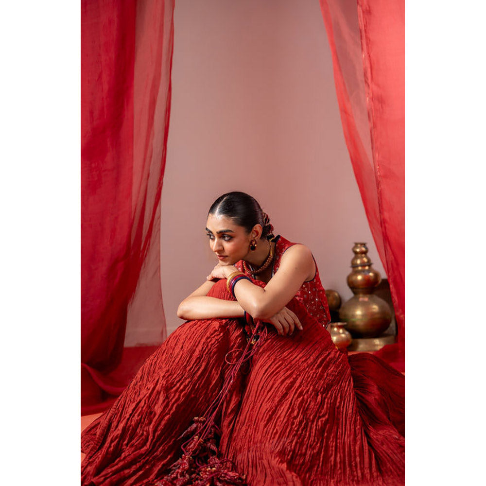 Baise Gaba Rasm Red Top and Skirt