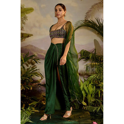 Baise Gaba Green Trishna Top with Skirt and Dupatta