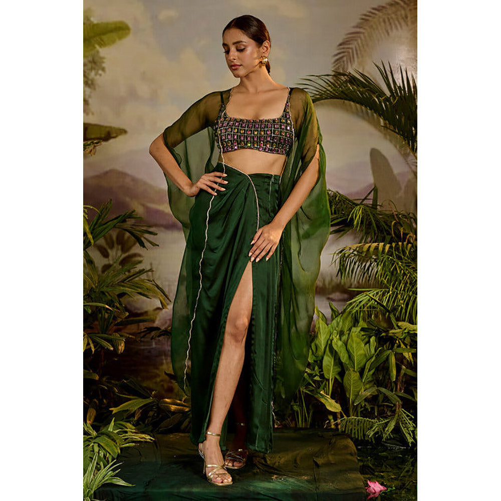 Baise Gaba Green Trishna Top with Skirt and Dupatta