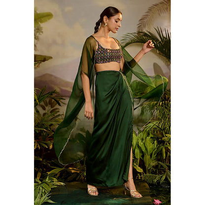 Baise Gaba Green Trishna Top with Skirt and Dupatta