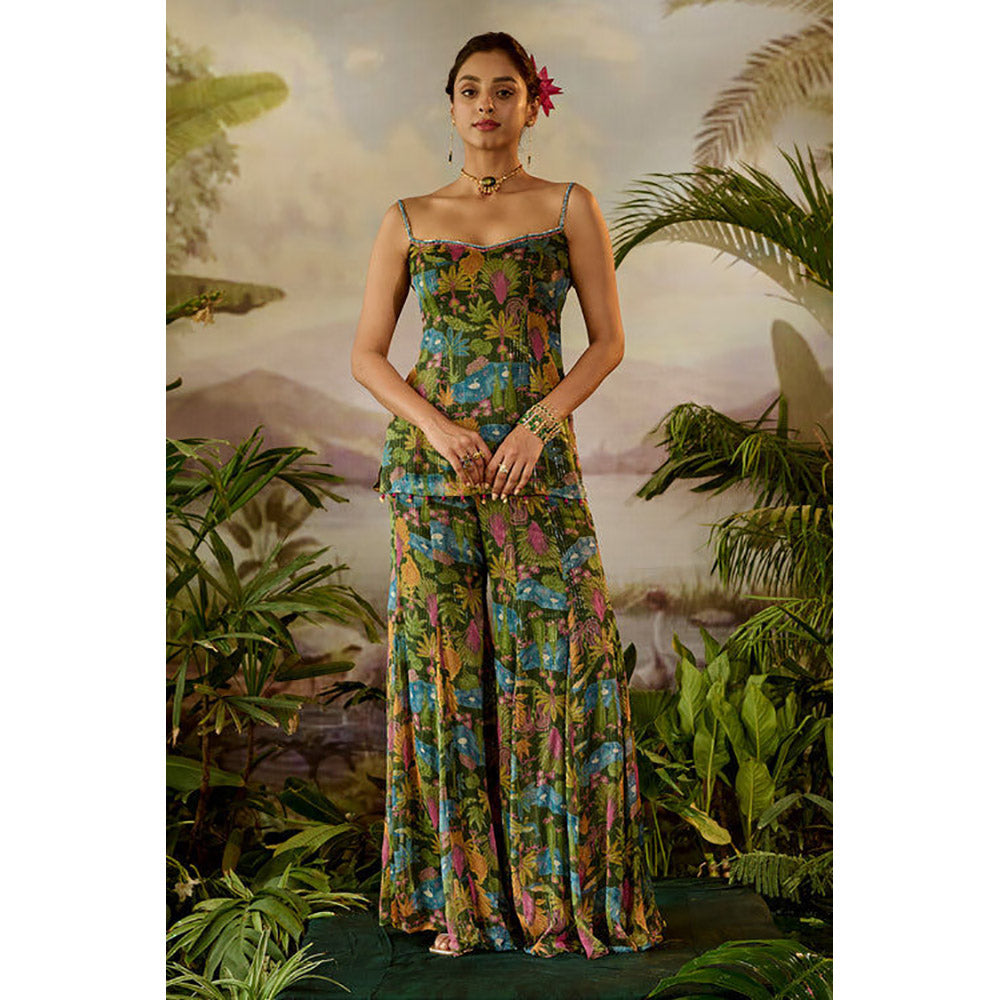 Baise Gaba Kauravi Gharara Green Top with Skirt