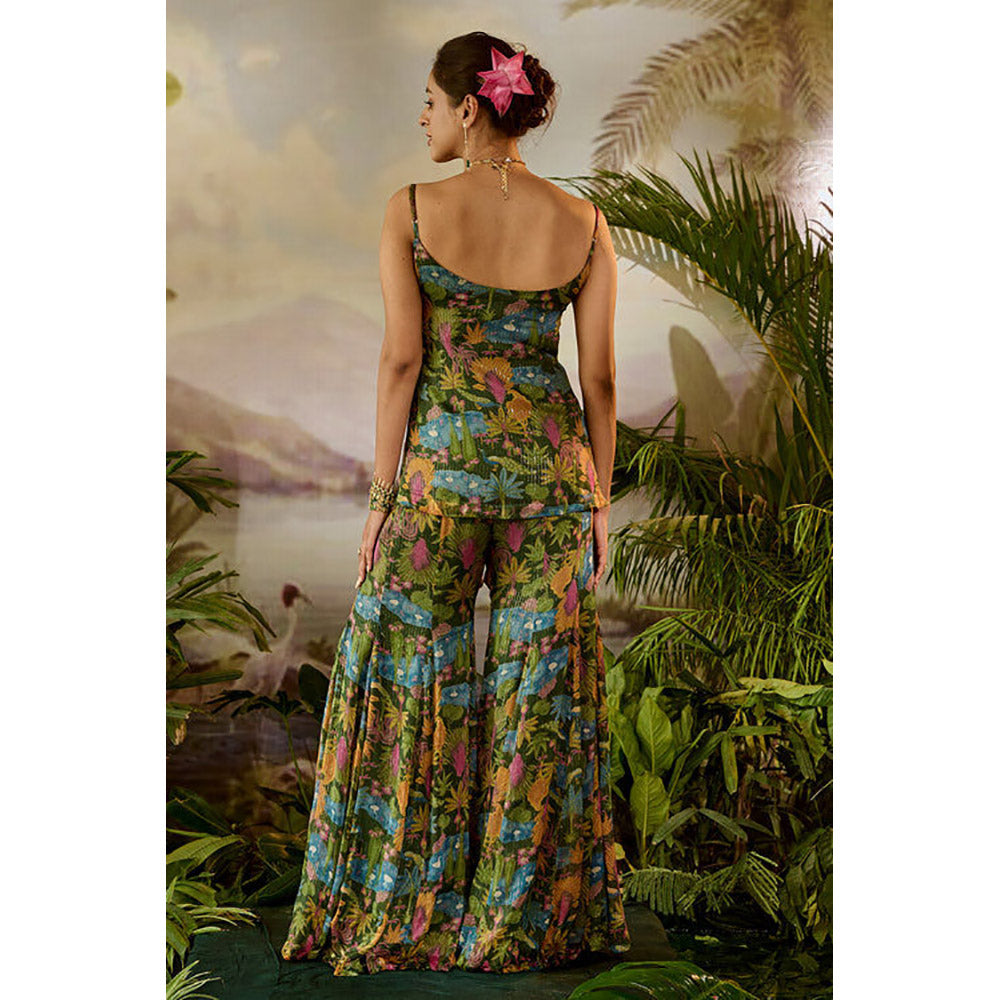 Baise Gaba Kauravi Gharara Green Top with Skirt