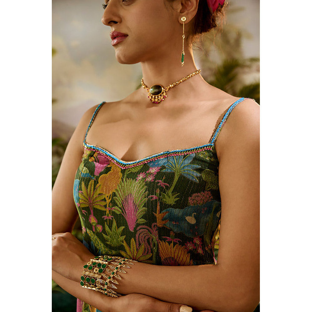 Baise Gaba Kauravi Gharara Green Top with Skirt