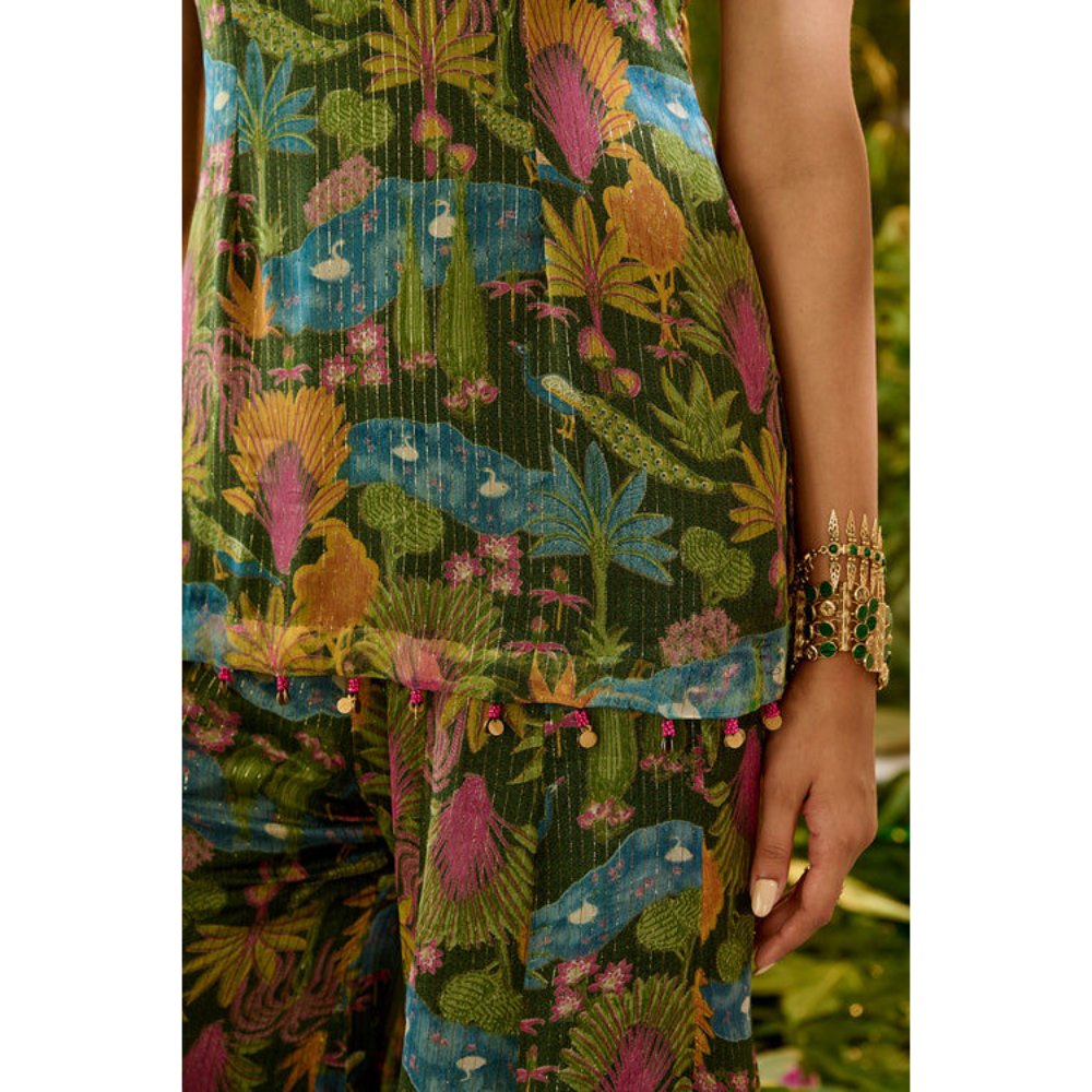 Baise Gaba Kauravi Gharara Green Top with Skirt