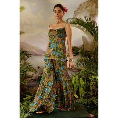 Baise Gaba Kauravi Gharara Green Top with Skirt