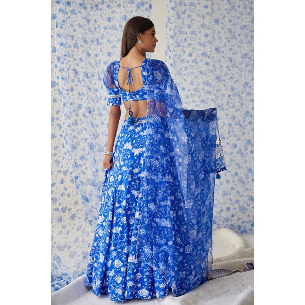 Baise Gaba Ihanna Blue Lehenga with Blouse and Dupatta