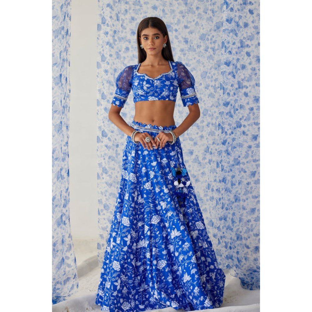 Baise Gaba Ihanna Blue Lehenga with Blouse and Dupatta