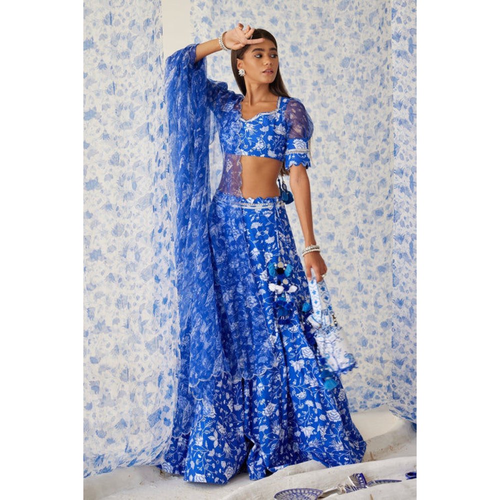Baise Gaba Ihanna Blue Lehenga with Blouse and Dupatta