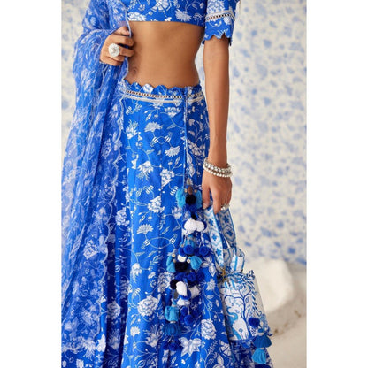 Baise Gaba Ihanna Blue Lehenga with Blouse and Dupatta