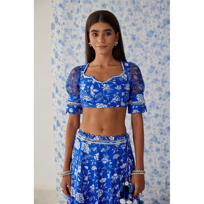 Baise Gaba Ihanna Blue Lehenga with Blouse and Dupatta