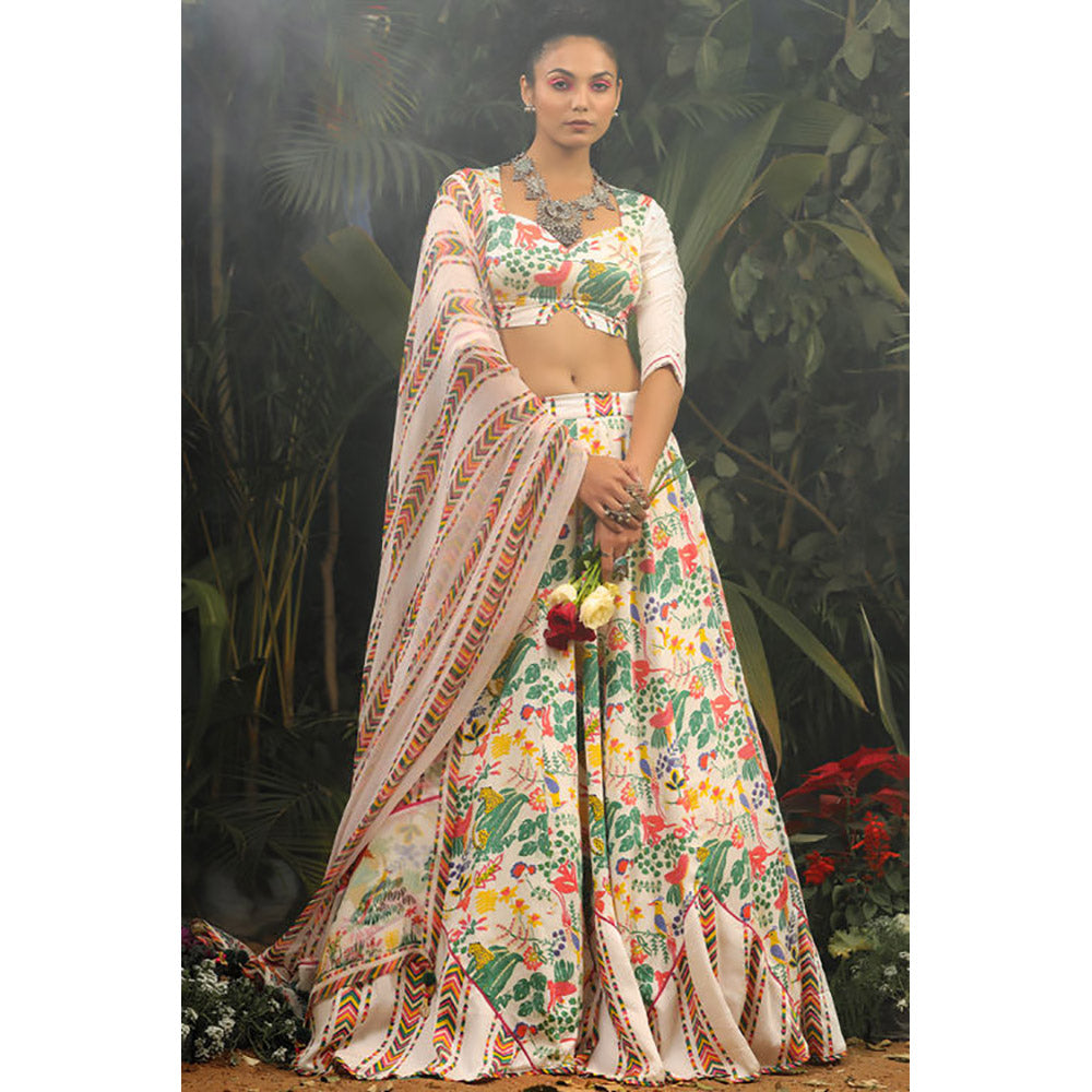 Baise Gaba Kahkashan White Lehenga with Blouse and Dupatta