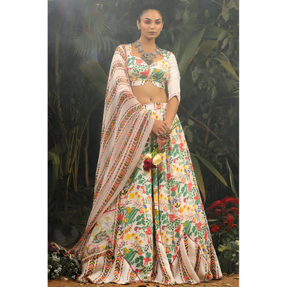 Baise Gaba Kahkashan White Lehenga with Blouse and Dupatta