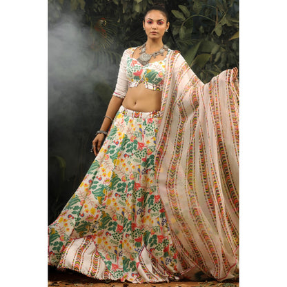 Baise Gaba Kahkashan White Lehenga with Blouse and Dupatta