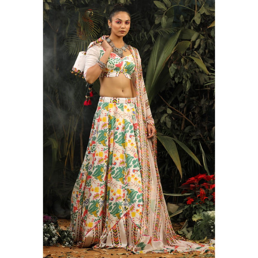 Baise Gaba Kahkashan White Lehenga with Blouse and Dupatta
