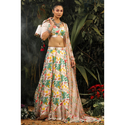 Baise Gaba Kahkashan White Lehenga with Blouse and Dupatta