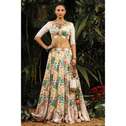 Baise Gaba Kahkashan White Lehenga with Blouse and Dupatta