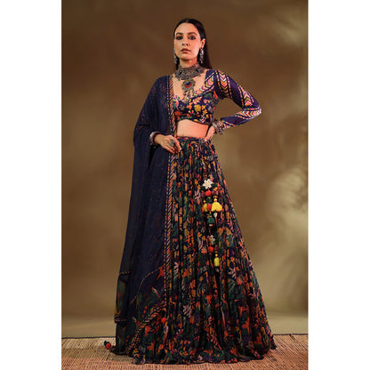 Baise Gaba Kudrat Blue Lehenga with Blouse and Dupatta