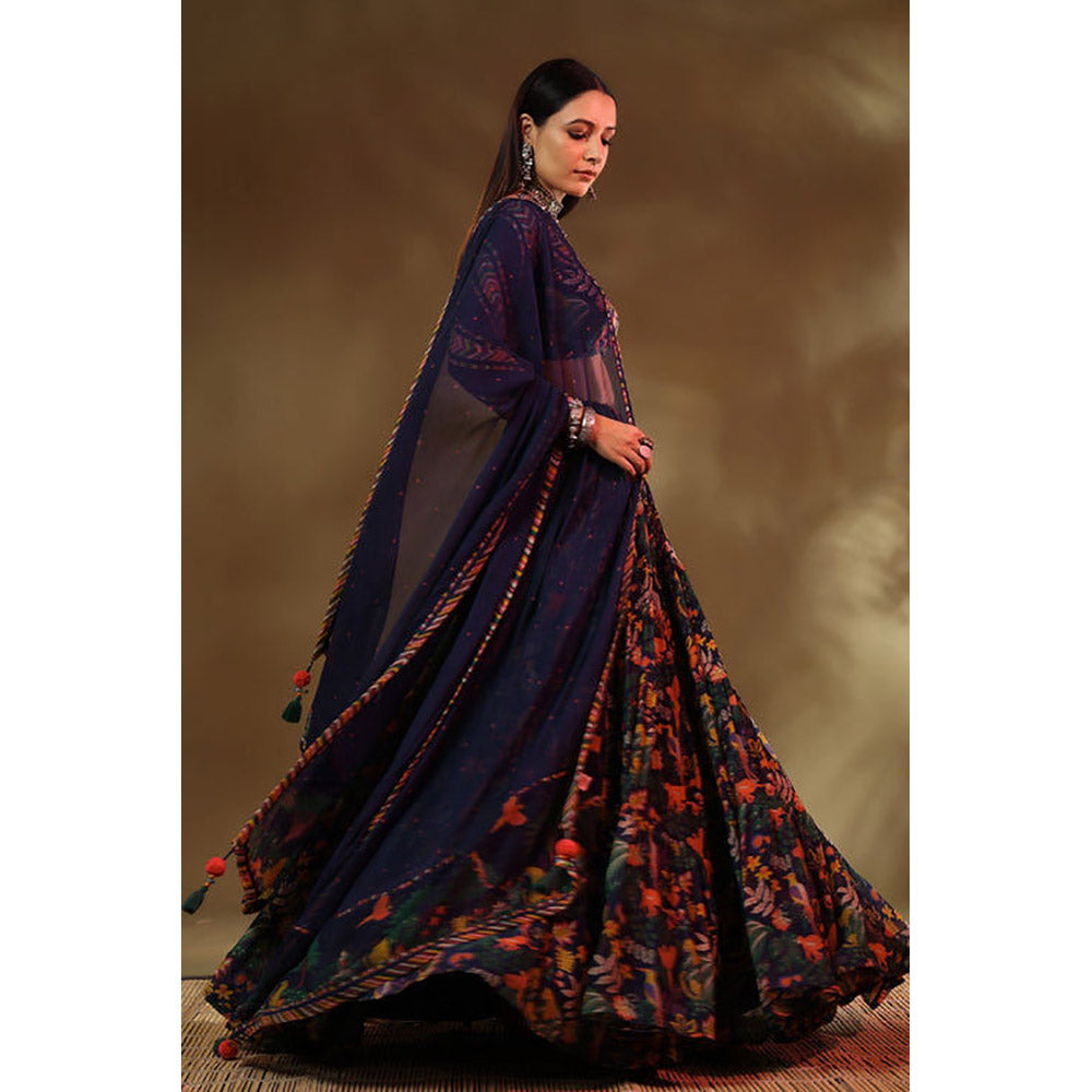 Baise Gaba Kudrat Blue Lehenga with Blouse and Dupatta