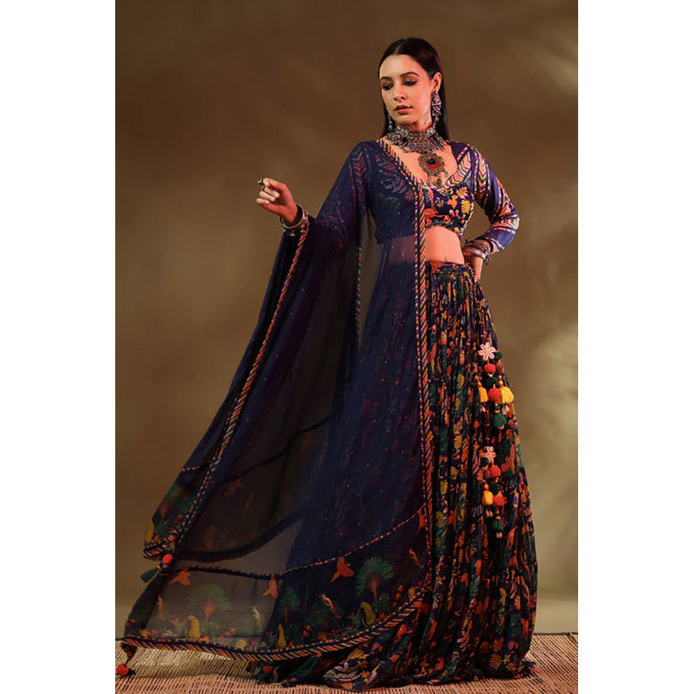 Baise Gaba Kudrat Blue Lehenga with Blouse and Dupatta