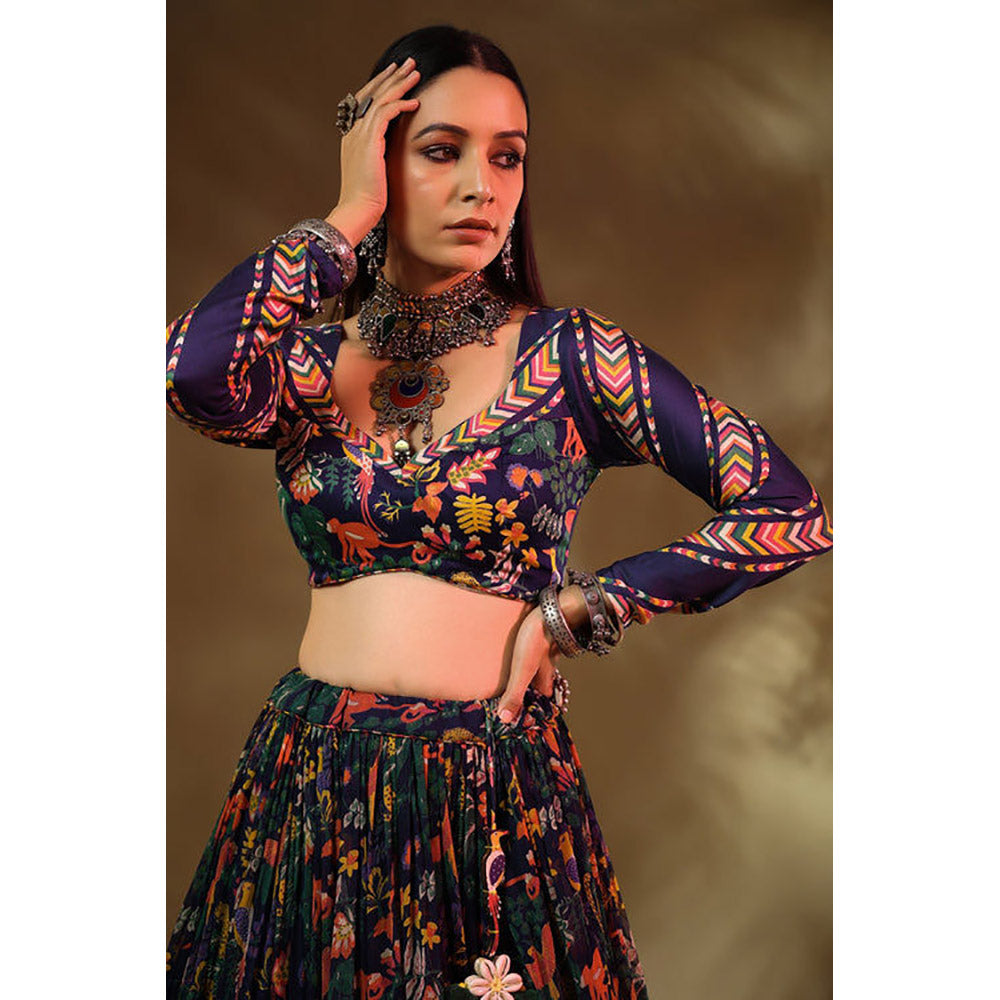 Baise Gaba Kudrat Blue Lehenga with Blouse and Dupatta