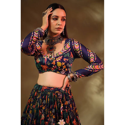 Baise Gaba Kudrat Blue Lehenga with Blouse and Dupatta