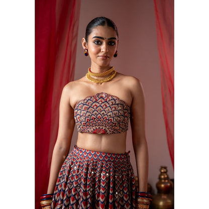 Baise Gaba Multi-Color Satin Embroidered Strapless/Tube Sleeveless Blouse