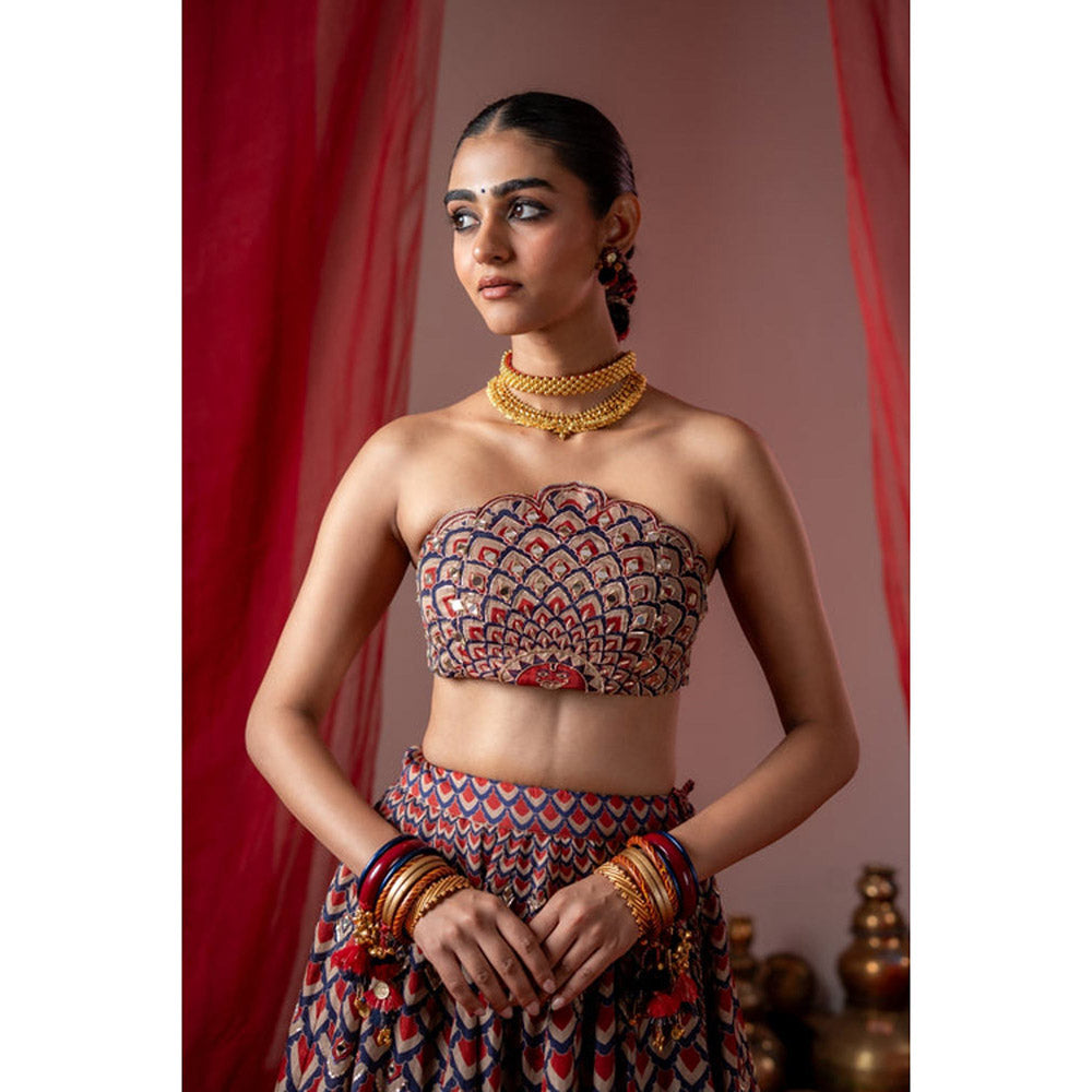 Baise Gaba Multi-Color Satin Embroidered Strapless/Tube Sleeveless Blouse