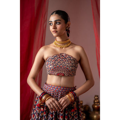 Baise Gaba Multi-Color Satin Embroidered Strapless/Tube Sleeveless Blouse