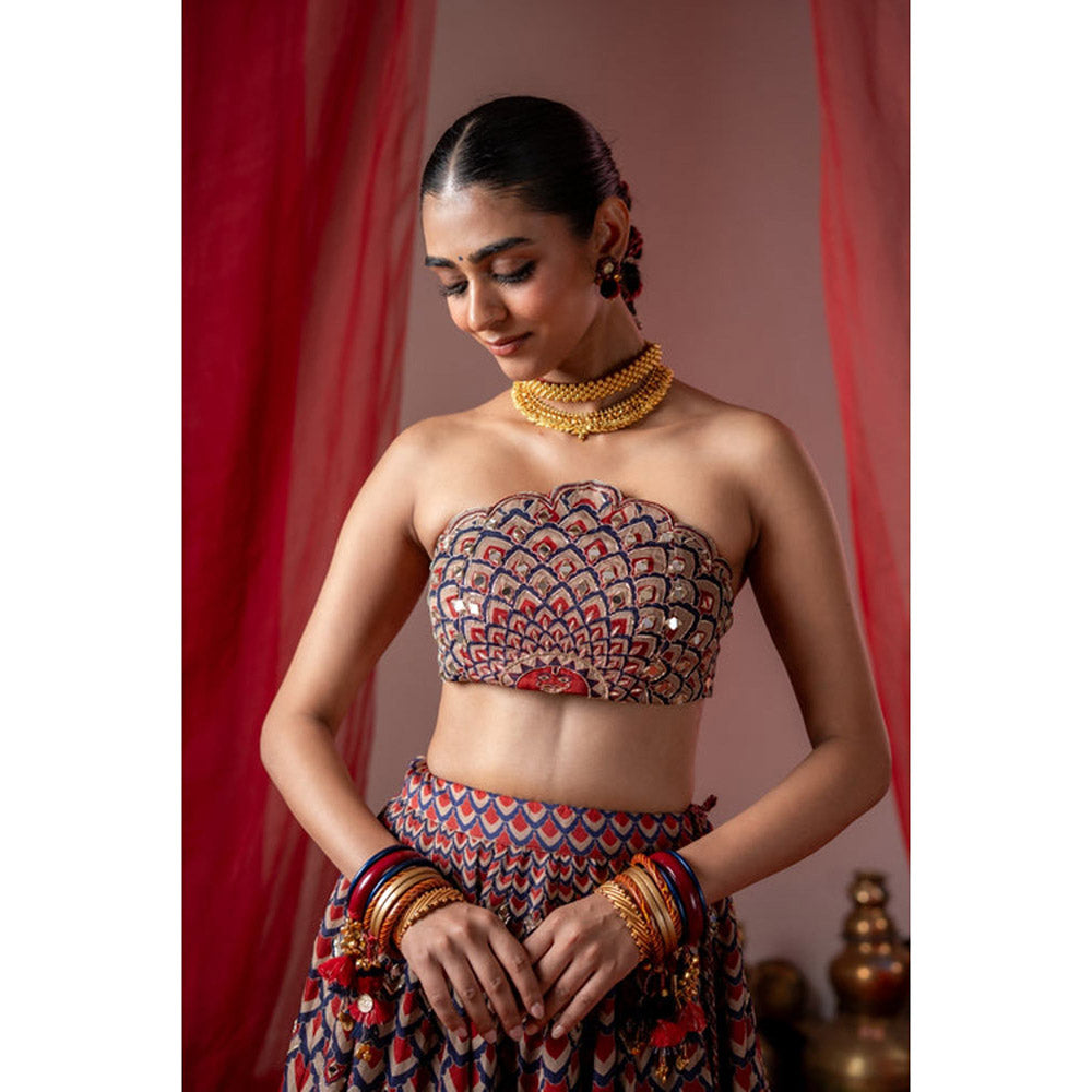 Baise Gaba Multi-Color Satin Embroidered Strapless/Tube Sleeveless Blouse