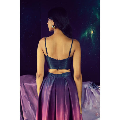 Baise Gaba Purple Satin Embellished/Sequined Square Neck Sleeveless Blouse