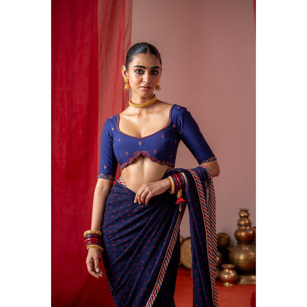 Baise Gaba Blue Muslin Embroidered Sweetheart Half Sleeves Blouse