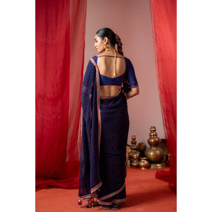 Baise Gaba Blue Muslin Embroidered Sweetheart Half Sleeves Blouse