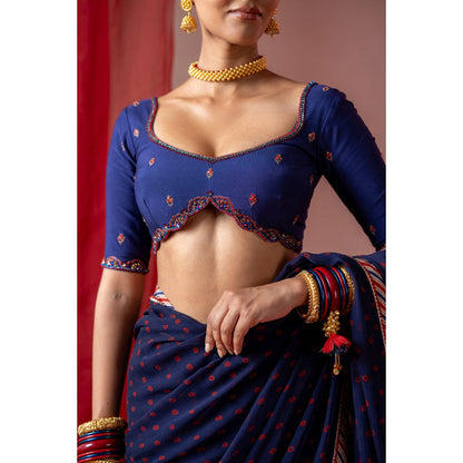 Baise Gaba Blue Muslin Embroidered Sweetheart Half Sleeves Blouse