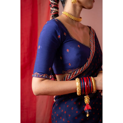 Baise Gaba Blue Muslin Embroidered Sweetheart Half Sleeves Blouse