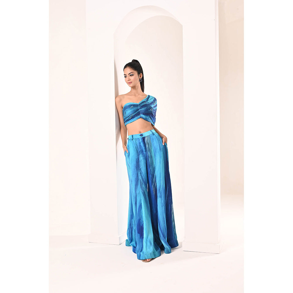 Bani Khurana Blue Printed Top with Palazzo (Set of 2)